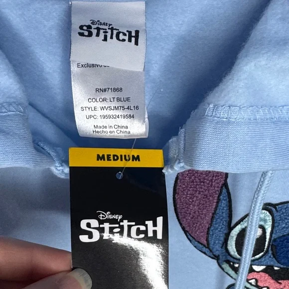 Disney Light Blue Stitch Hoodie with Patches Medium NWT - Picture 7 of 13